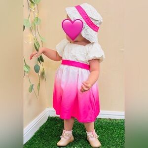 NWT Shein baby girl white and pink ombre puff sleeve dress with beltSize: 18/24M